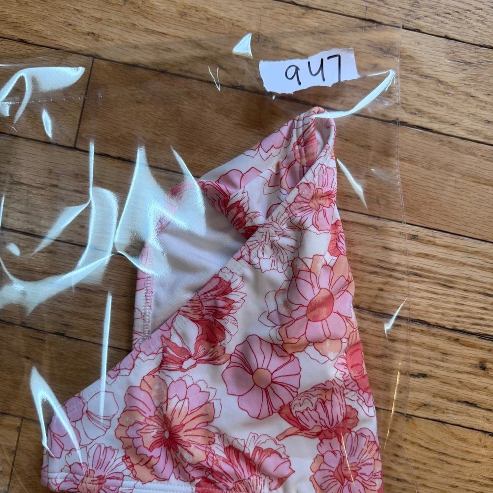 Shade & Shore Pink Orange Floral Hipster Bikini Bottom Swim Moderate Coverage M